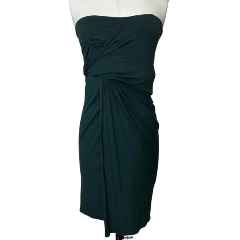 Donna Karan Strapless Forest Green Draped Sheath Dress